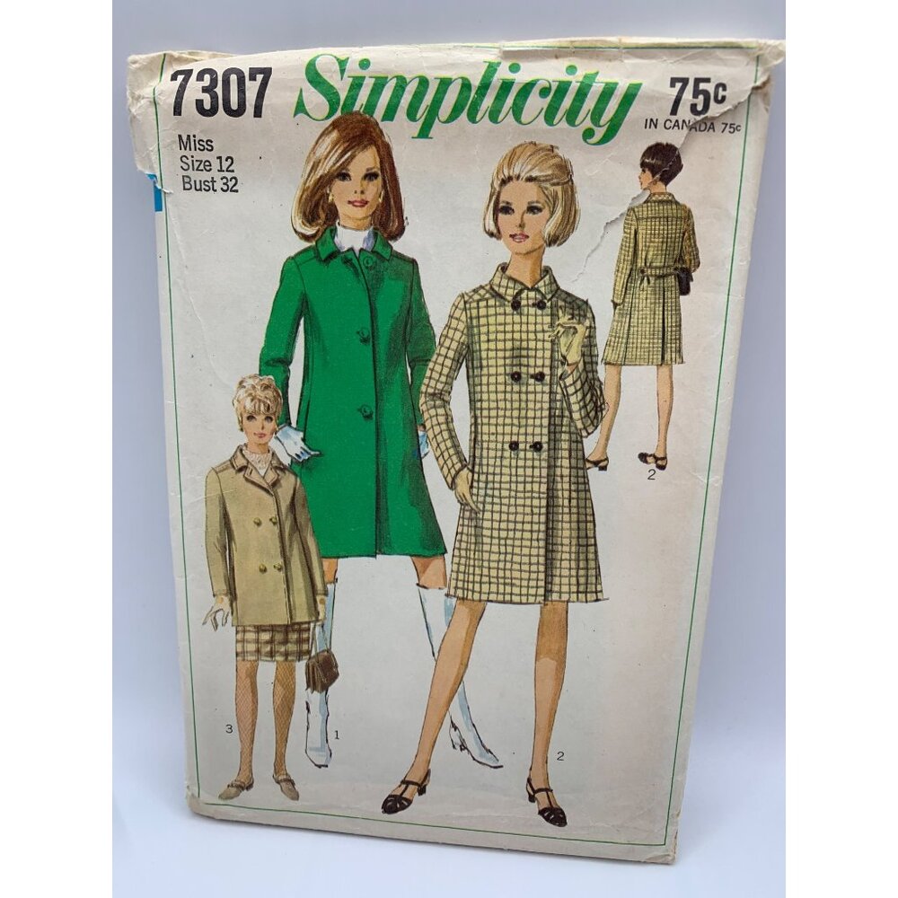 Simplicity Misses Coat Jacket Sewing Pattern sz 12 7307 - uncut